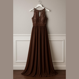 Nightway Collections Brown Sequin A Line Gown Petite Size 8